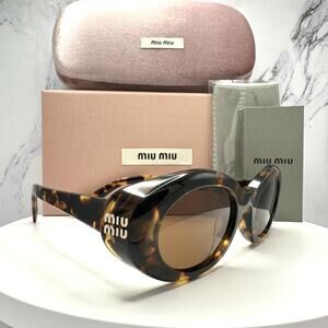 New MIU MIU Sunglasses Brown Tortoise Oval Womens Reverie
